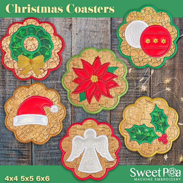 A Christmas Cheer Coasters (In-the-Hoop) Design Pack - Lg