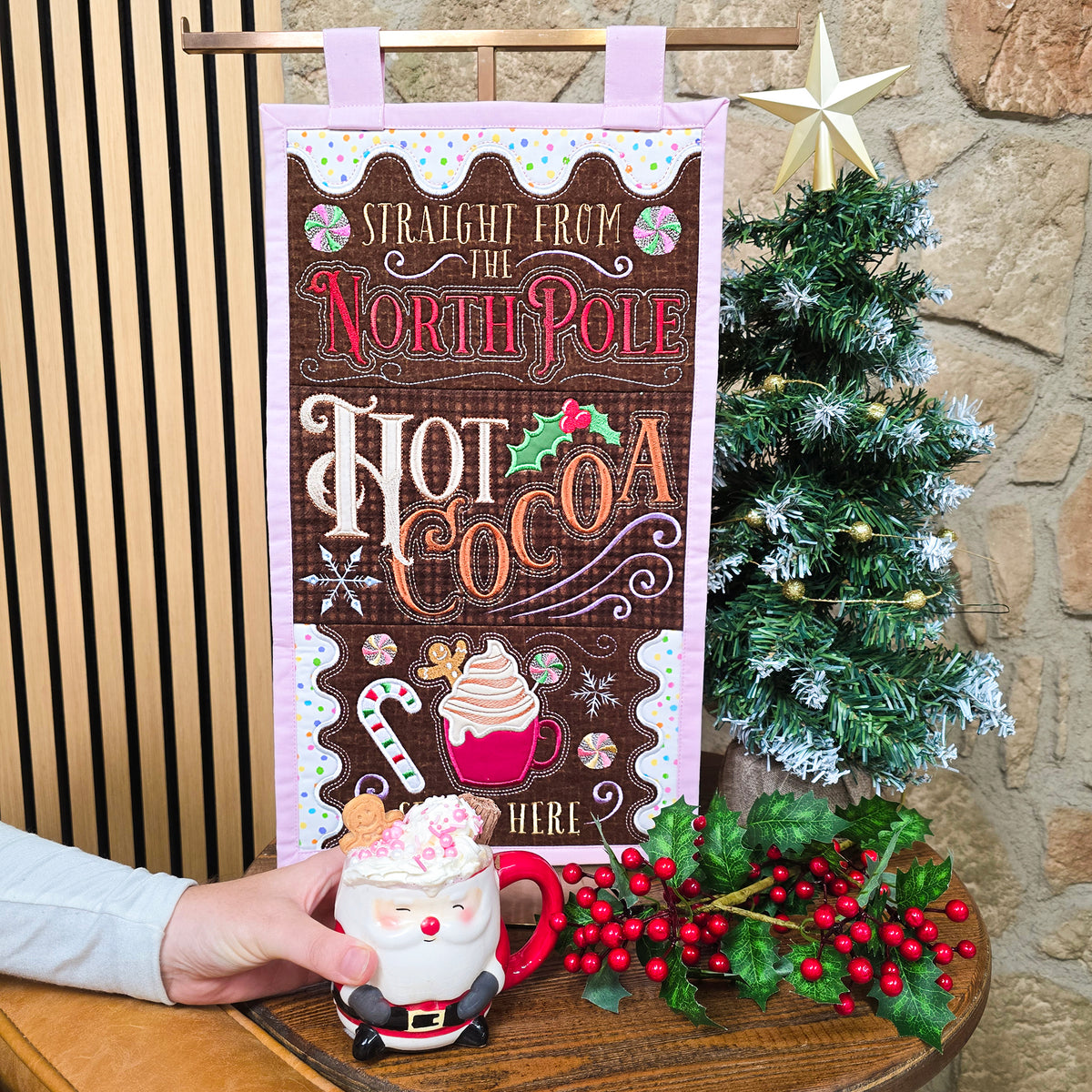 Christmas Hot Cocoa Hanger In the hoop machine embroidery designs