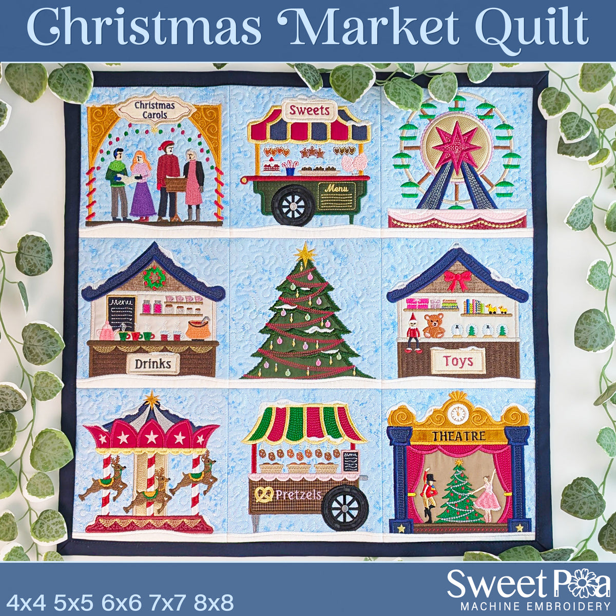 Christmas Market Quilt In the hoop machine embroidery designs