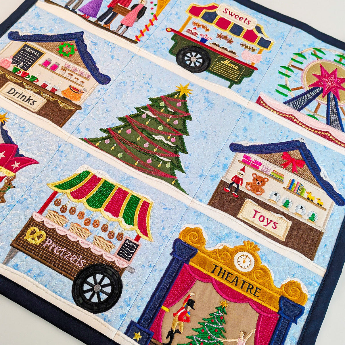 Christmas Market Quilt In the hoop machine embroidery designs