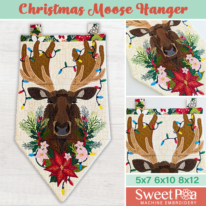 Christmas Moose Hanger 5x7 6x10 7x12 In The Hoop