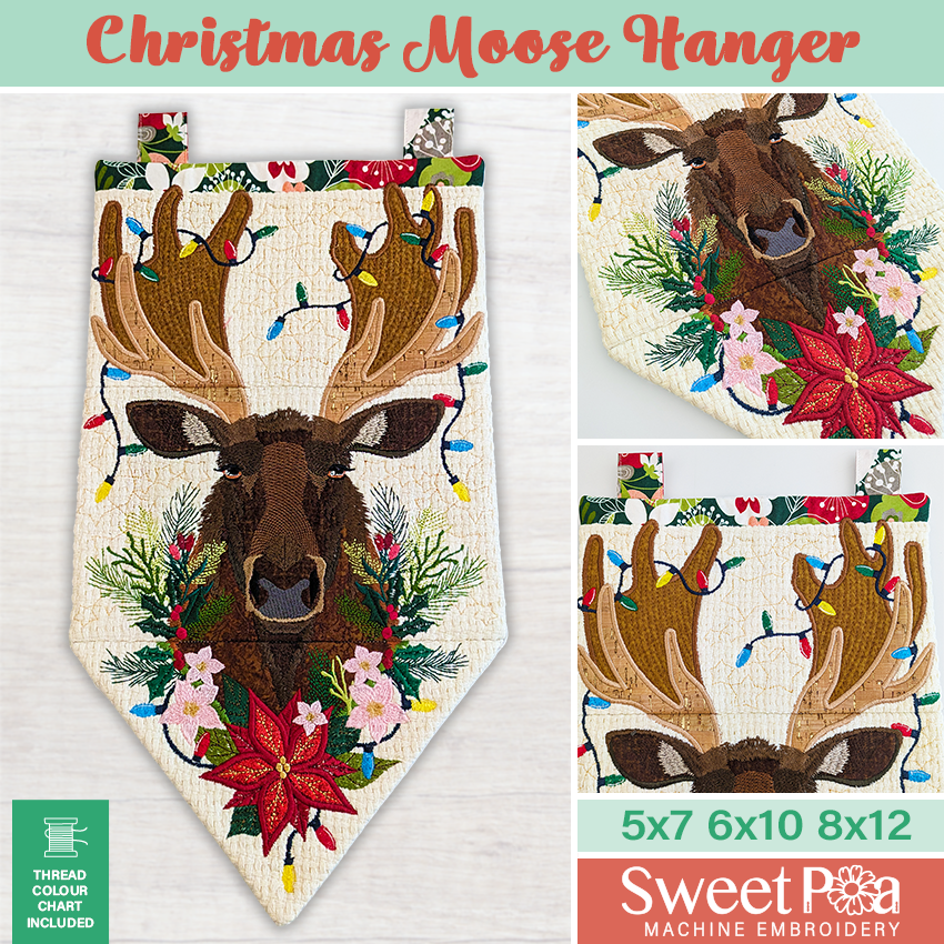 Christmas Moose Hanger In the hoop machine embroidery designs