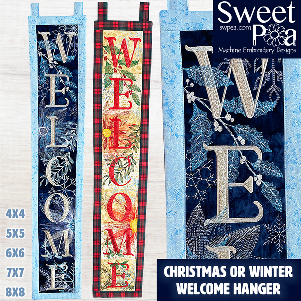 Christmas or Winter Welcome Hanger 4x4 5x5 6x6 7x7 8x8 - Sweet Pea In The Hoop Machine Embroidery Design
