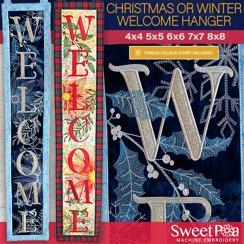 Christmas or Winter Welcome Hanger In the hoop machine embroidery designs