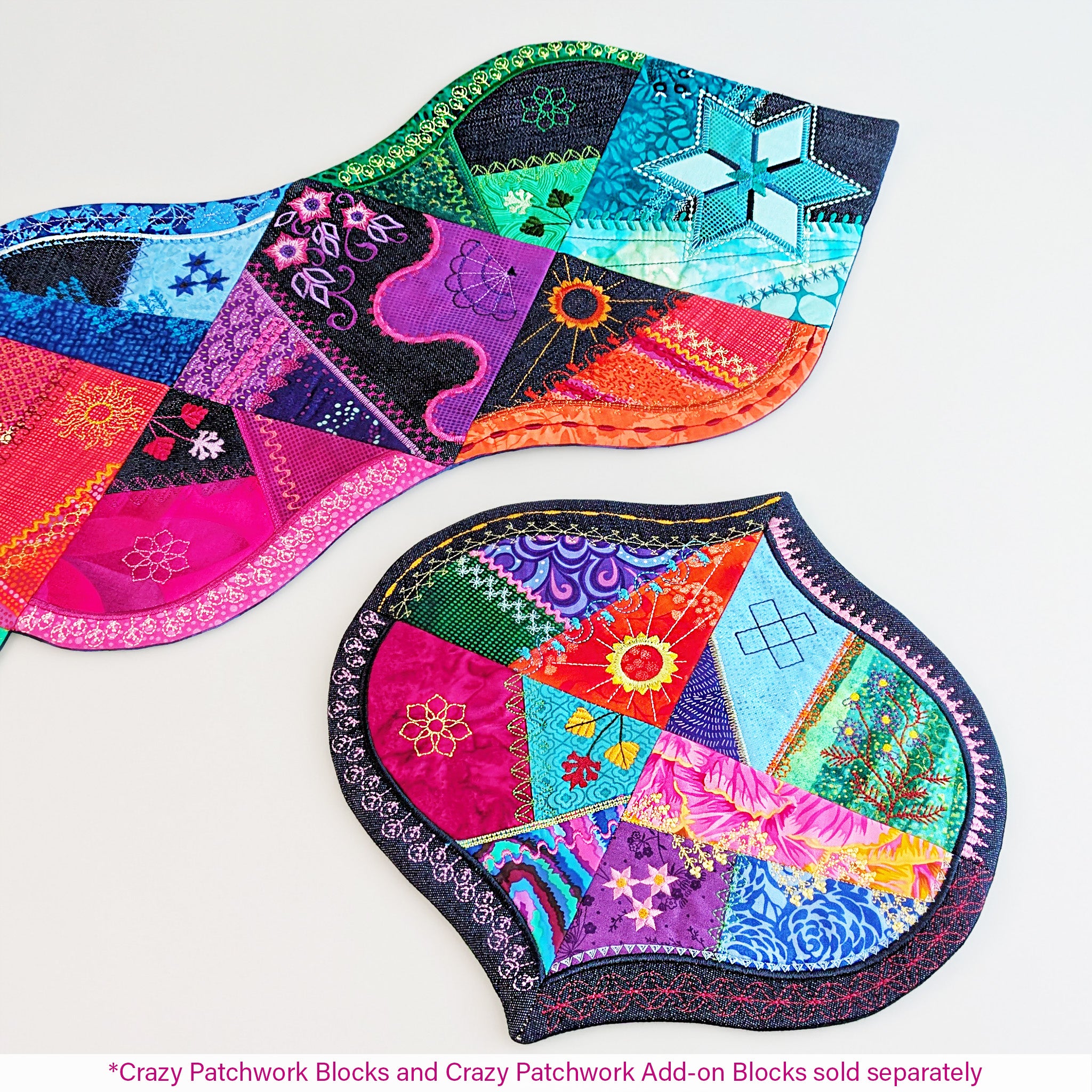 Crazy Patchwork Scallop Edge Add-ons In the hoop machine embroidery designs
