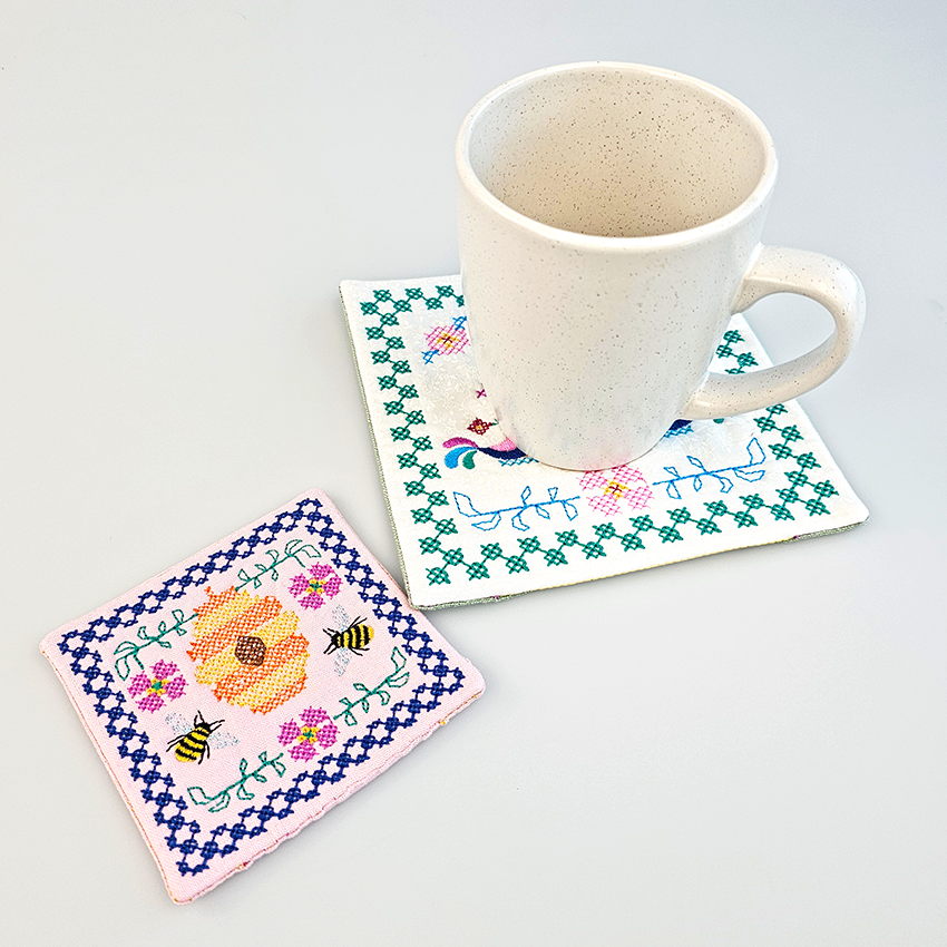 Cross Stitch Placemat and Coaster Set styled