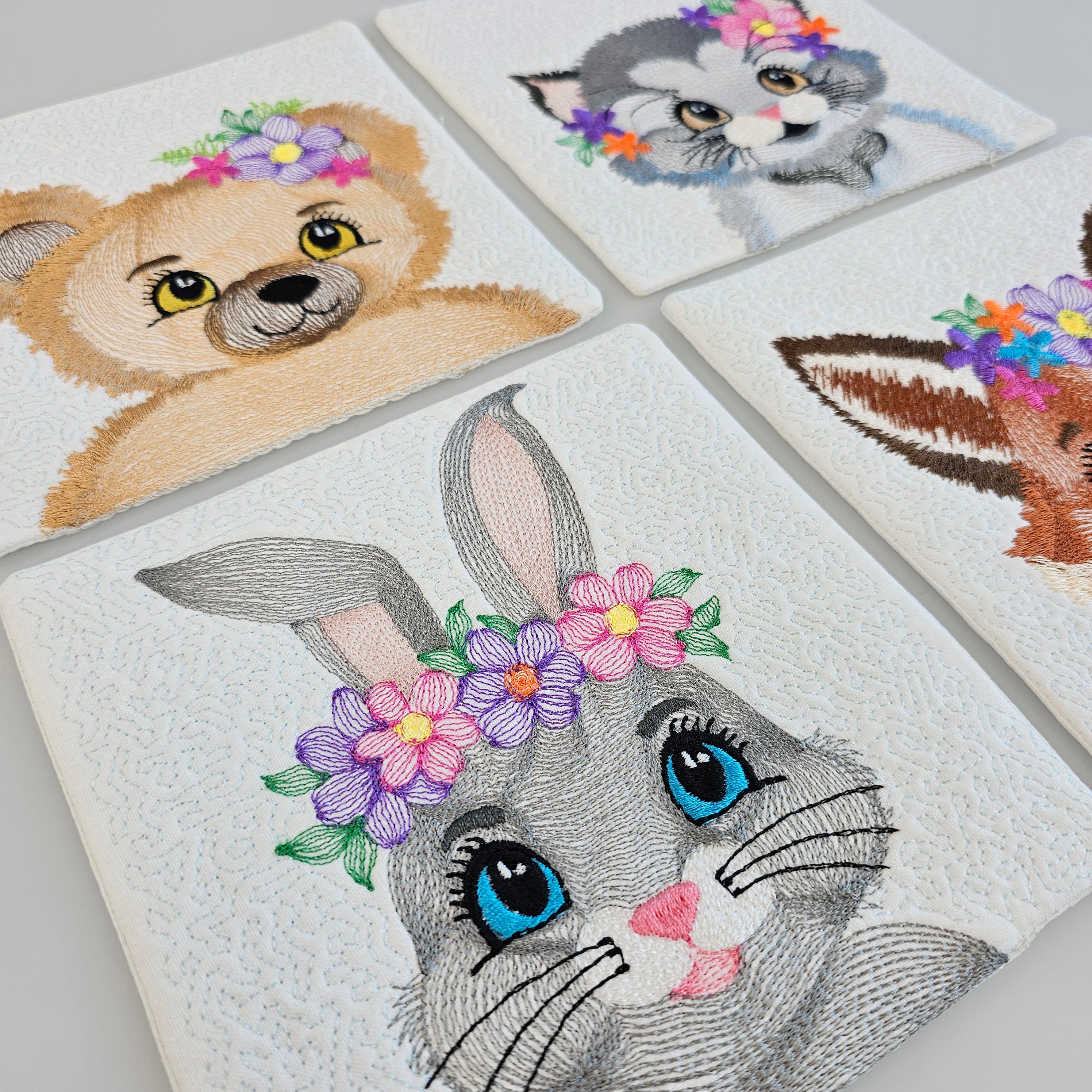 Cute Embroidered Animals with Flowers Set