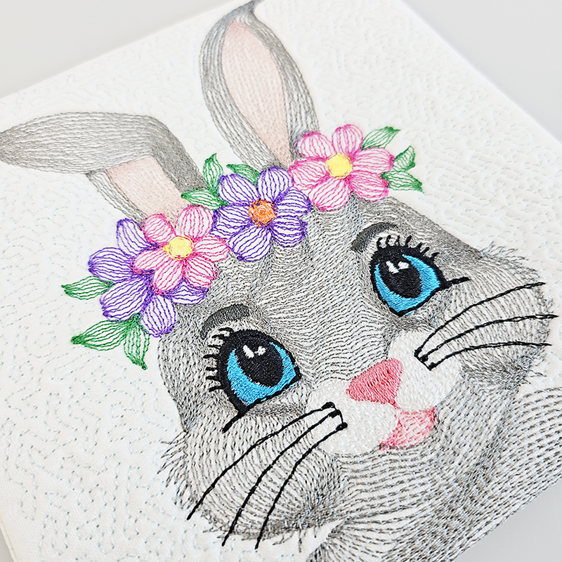 Embroidered Rabbit Chicks Cute Embroidered Bunny and Flowers Embroidery Design