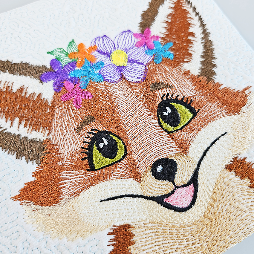 Cute Embroidered Fox and Flowers Embroidery Design