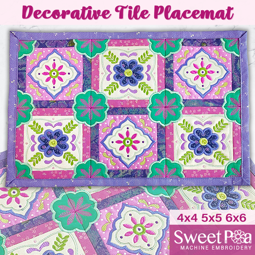 Decorative Tile Placemat In the Hoop Design