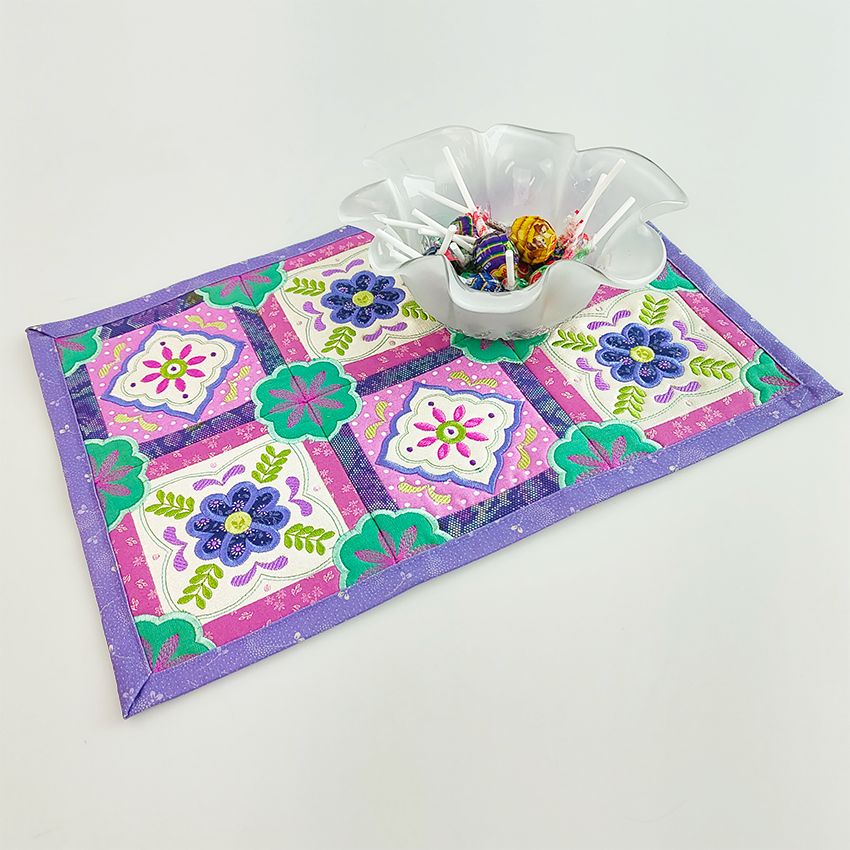 Decorative Tile Placemat In the Hoop Design with lollies