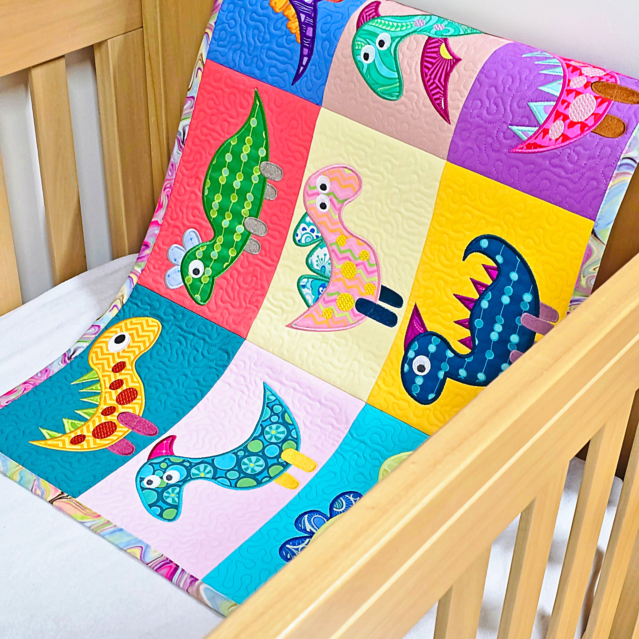 Dinosaur Quilt In the hoop machine embroidery designs