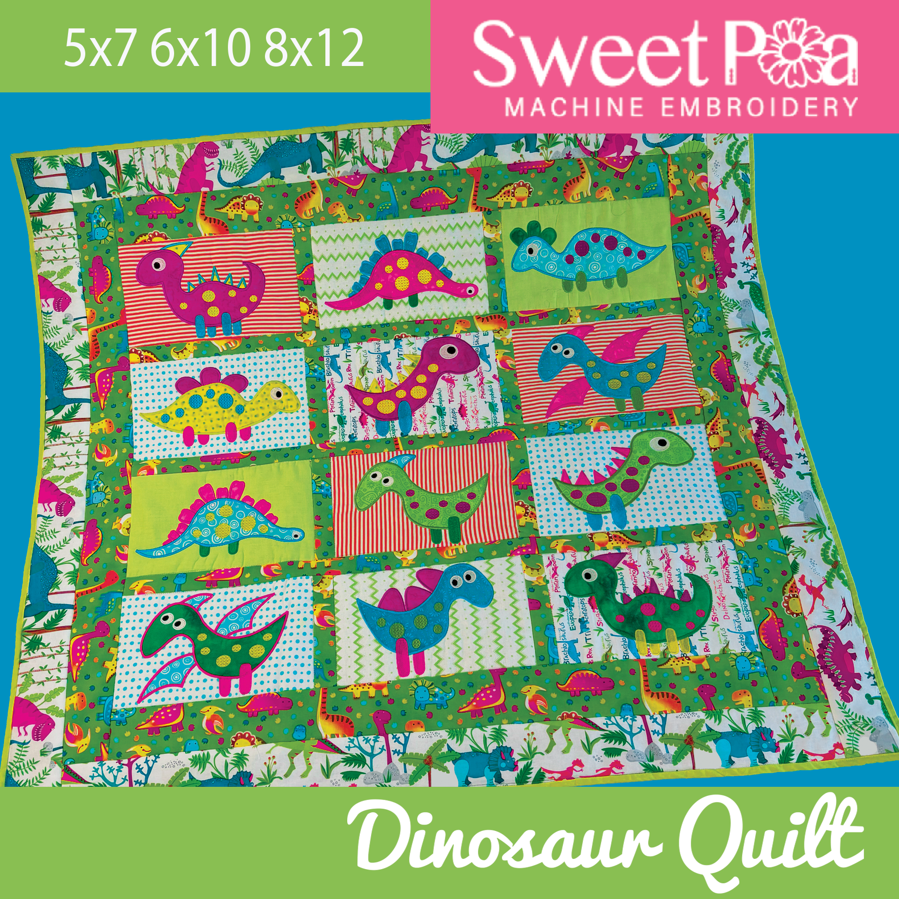 Dinosaur quilt 5x7 6x10 8x12