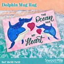 Dolphin Mug Rug 5x7 6x10 7x12 - Sweet Pea In The Hoop Machine Embroidery Design