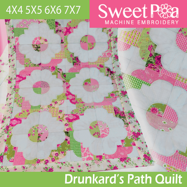 Drunkard's Path Blocks and Quilt 4x4 5x5 6x6 7x7 - Sweet Pea In The Hoop Machine Embroidery Design
