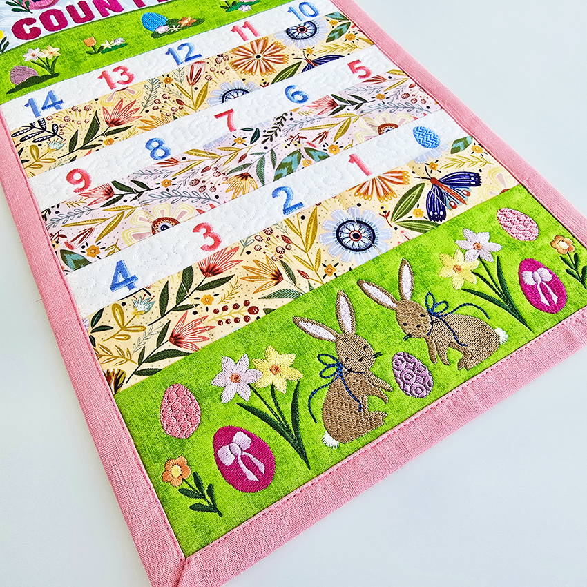 close up of bottom embroidery on easter hanger