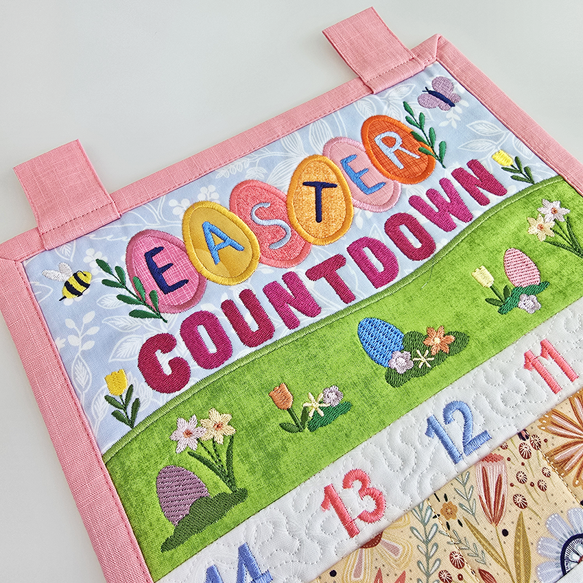 Close up of Easter Countdown embroidery