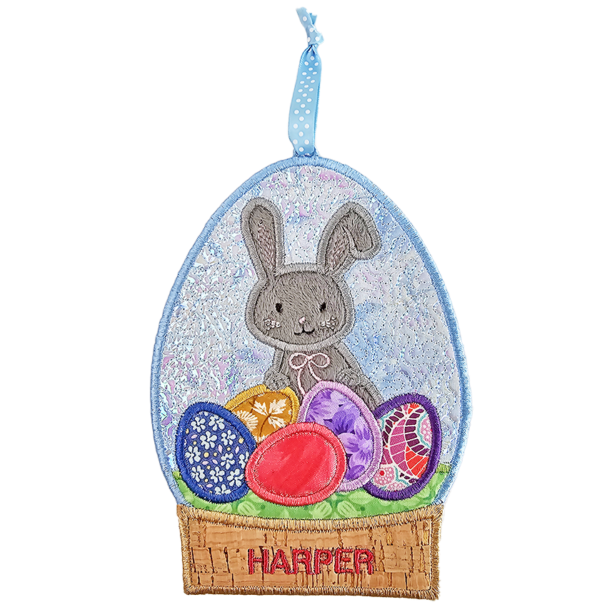 easter egg globe, decoration, fabric, pvc, in the hoop, machine embroidery, bunny, eggs, snow, happy easter