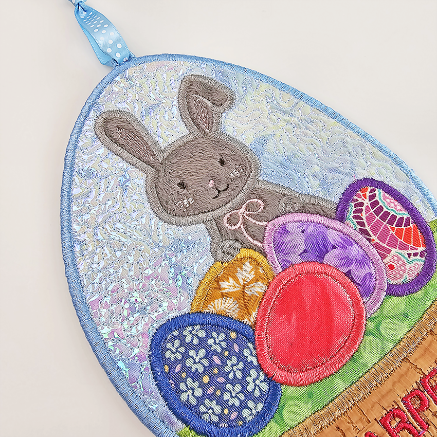 easter egg globe, decoration, fabric, pvc, in the hoop, machine embroidery, bunny, eggs, snow, happy easter