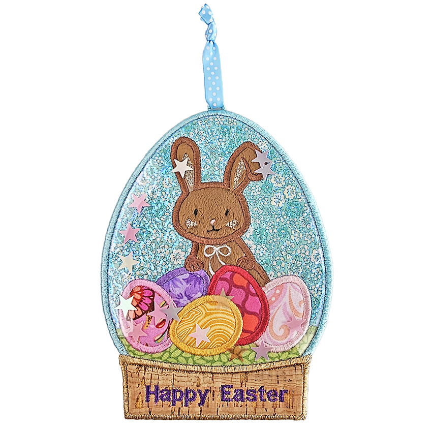 easter egg globe, decoration, fabric, pvc, in the hoop, machine embroidery, bunny, eggs, snow, happy easter