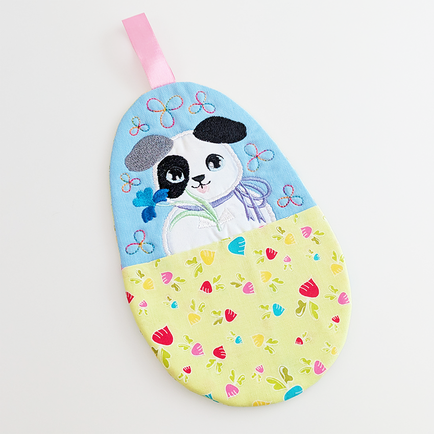 Easter Friends Puppy Pocket Mug Rug In the hoop machine embroidery designs