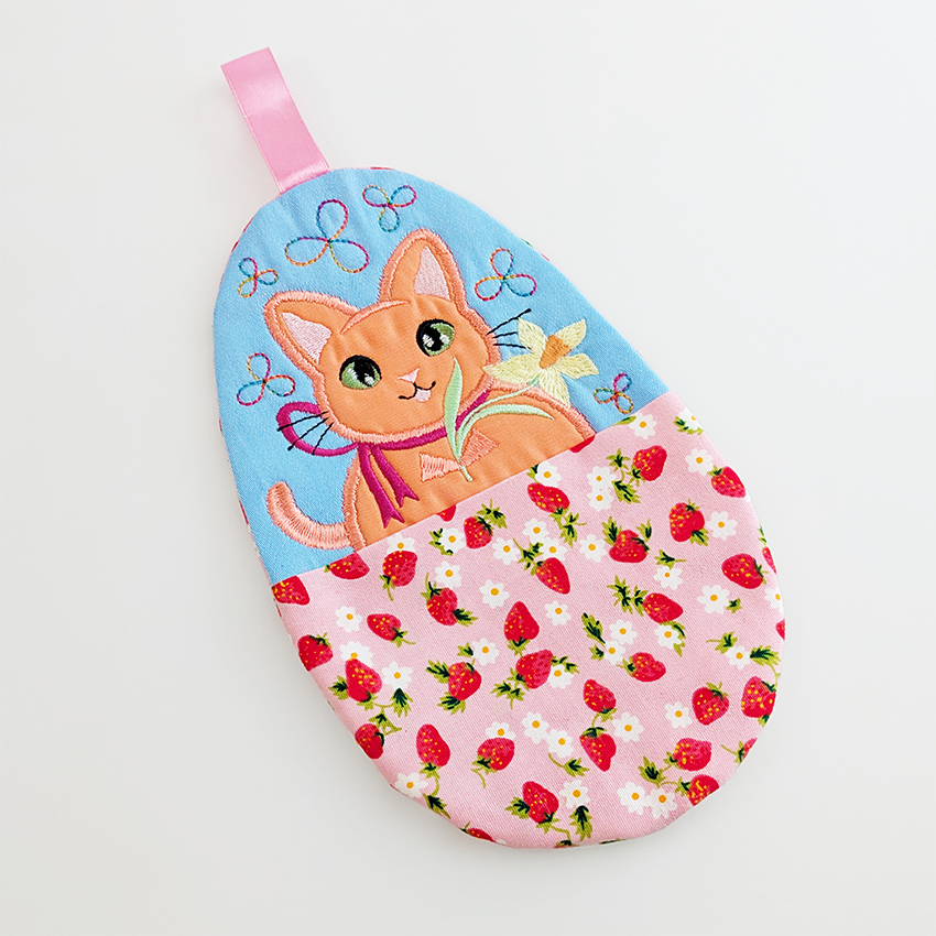 Easter Friends Kitten Pocket Mug Rug In the hoop machine embroidery designs