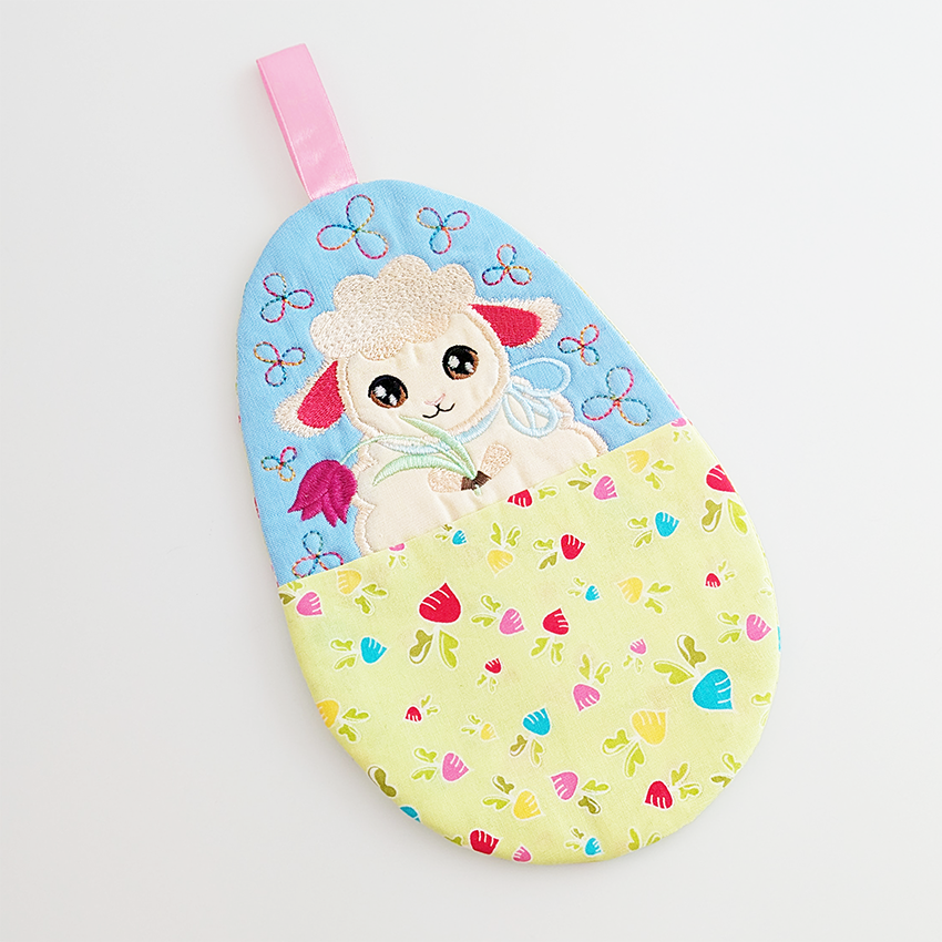 Easter Friends Lamb Pocket Mug Rug In the hoop machine embroidery designs