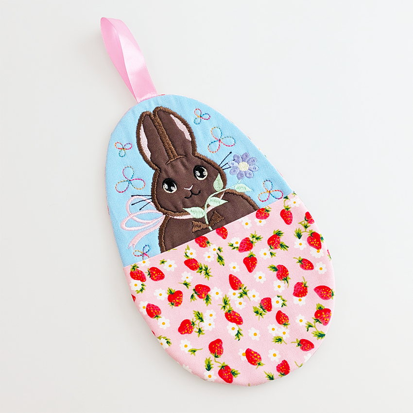 Easter Friends Bunny Pocket Mug Rug In the hoop machine embroidery designs