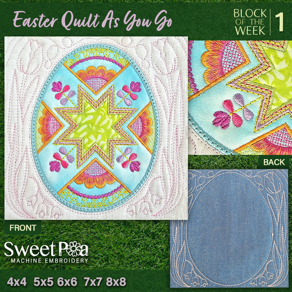 BOW Easter Quilt As You Go - Block 1 - Sweet Pea In The Hoop Machine Embroidery Design