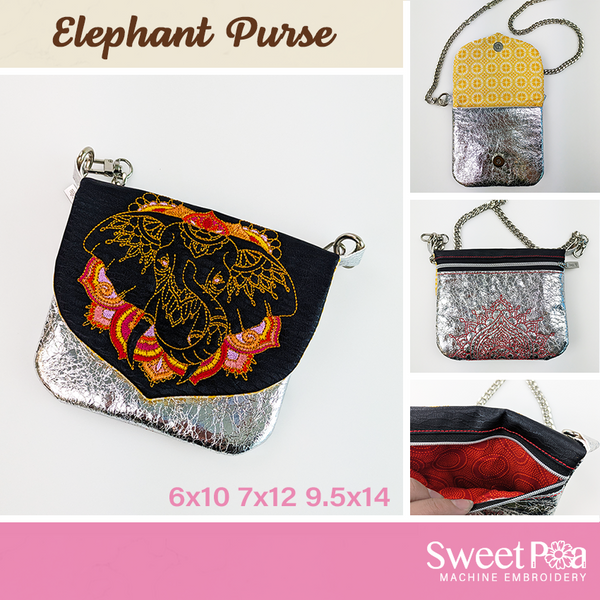 Elephant Purse 6x10 7x12 9.5x14 - Sweet Pea In The Hoop Machine Embroidery Design