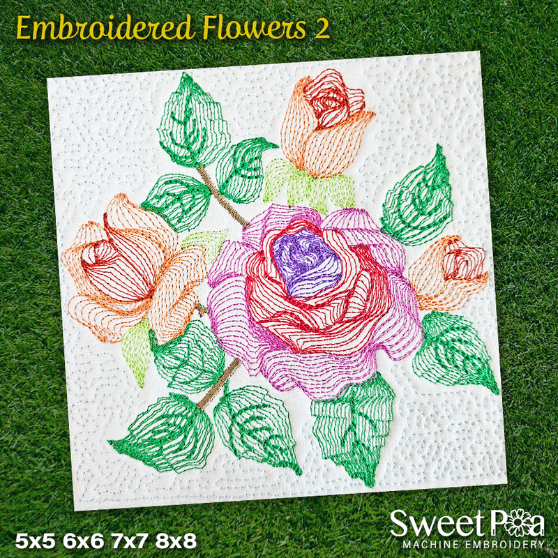 Embroidered Flowers 2 5x5 6x6 7x7 8x8 - Sweet Pea In The Hoop Machine Embroidery Design
