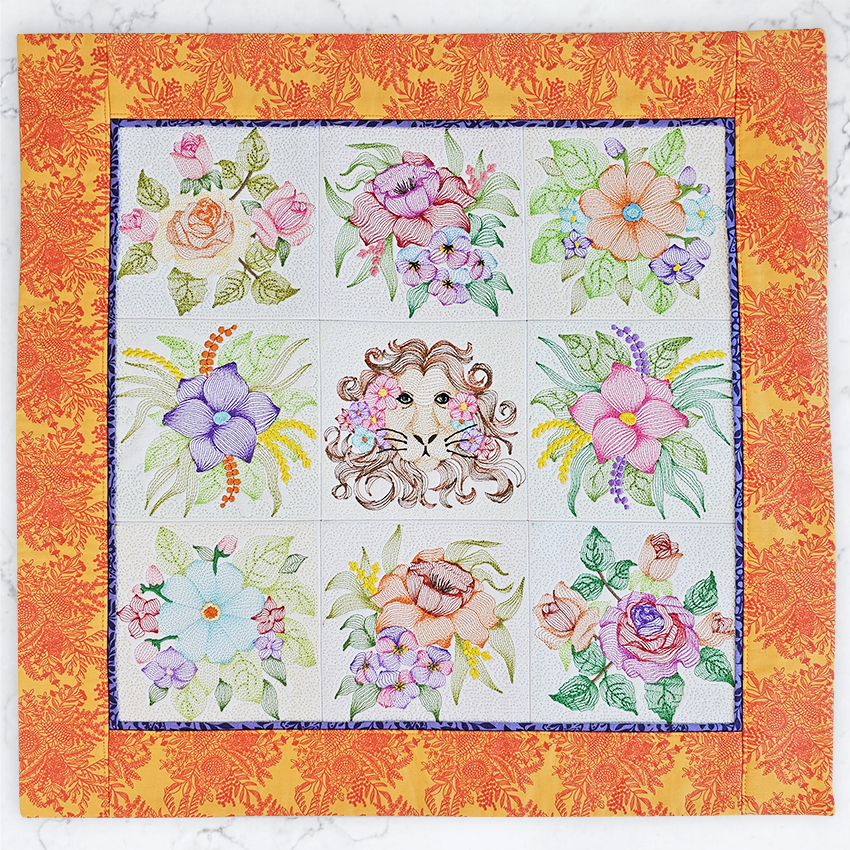 Embroidered Flowers and Lion Cushion Set 5x5 6x6 7x7 8x8