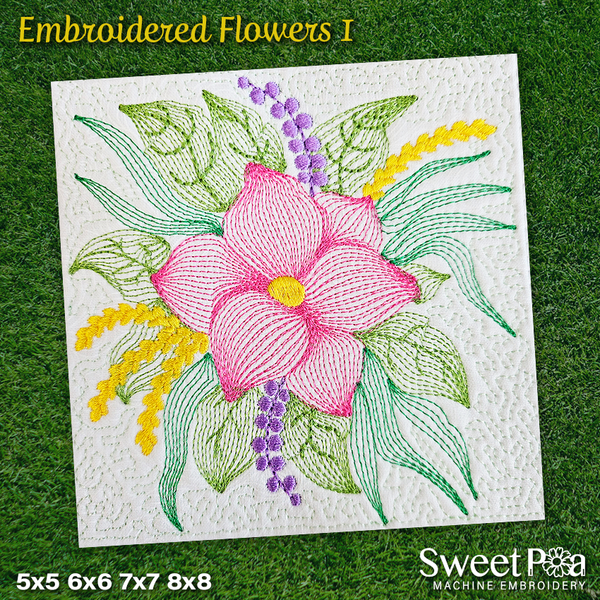 Embroidered Flowers 1 5x5 6x6 7x7 8x8 - Sweet Pea In The Hoop Machine Embroidery Design