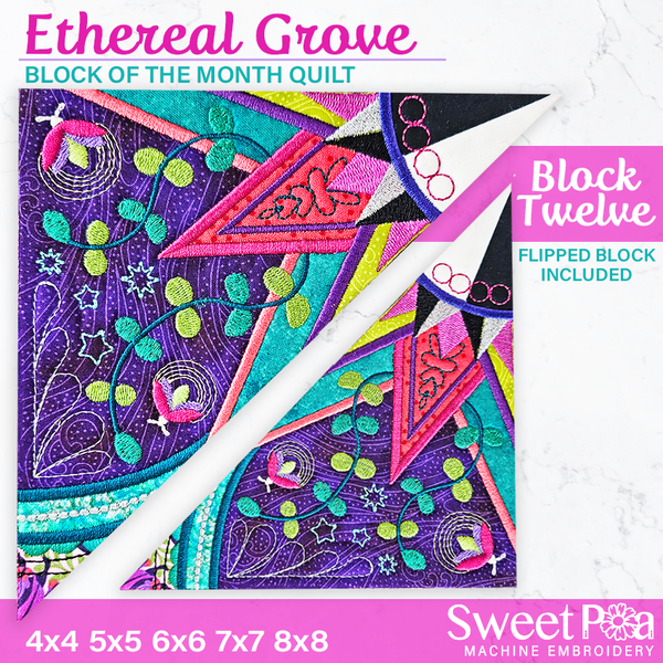 BOM Ethereal Grove Quilt - Block 12 - Sweet Pea In The Hoop Machine Embroidery Design