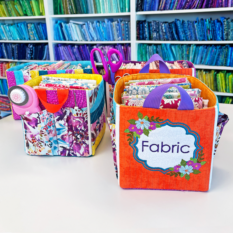 fabric box ith design styled with fabric and tools