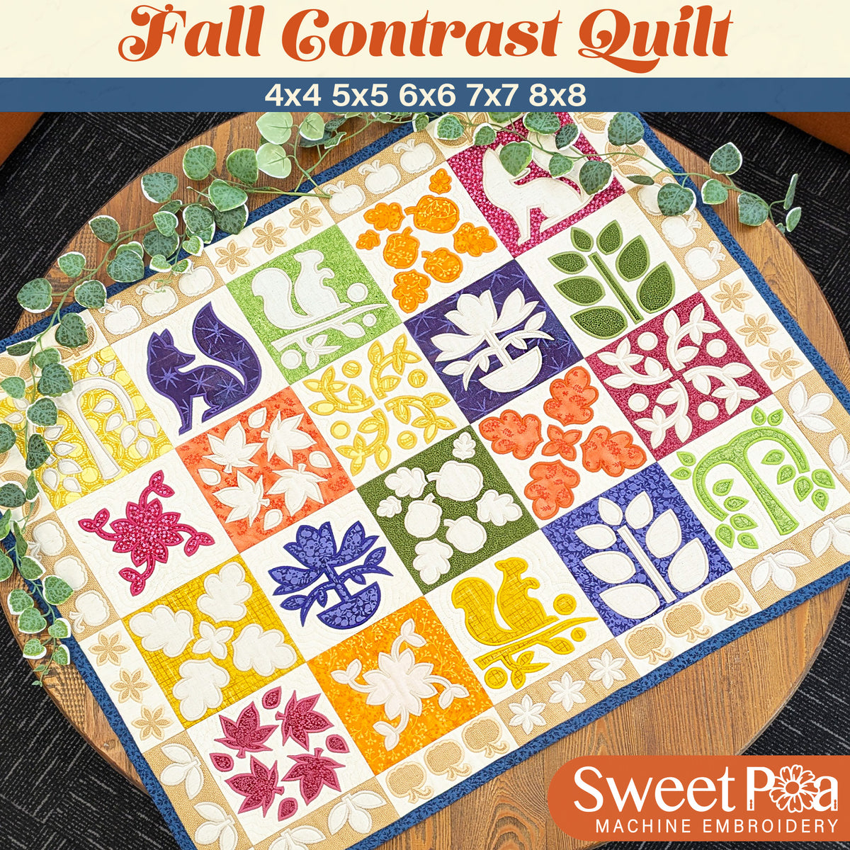 Fall Contrast Quilt In the hoop machine embroidery designs