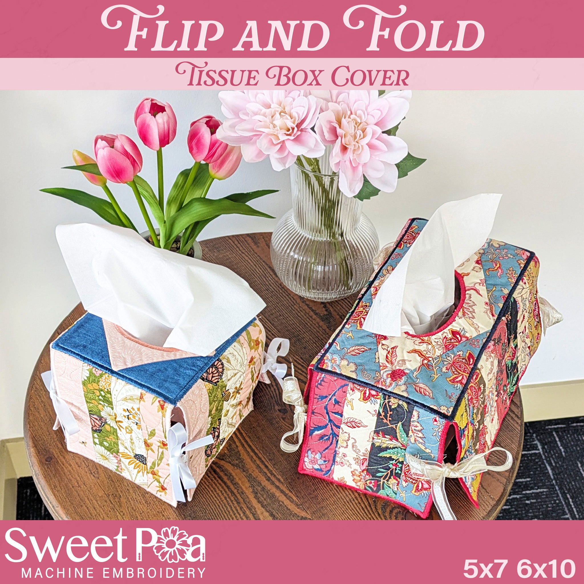 Flip and Fold Tissue Box In the hoop machine embroidery designs