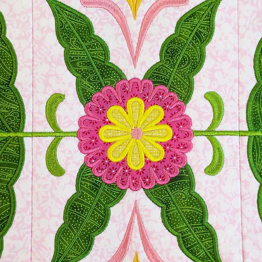 close up of floral folk art runner