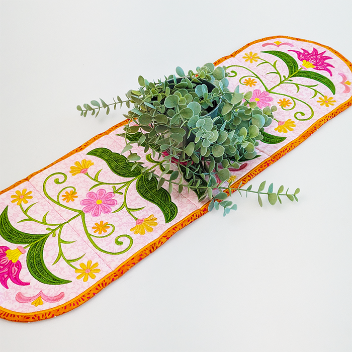 Floral Folk Art Table Runner Made in the Hoop