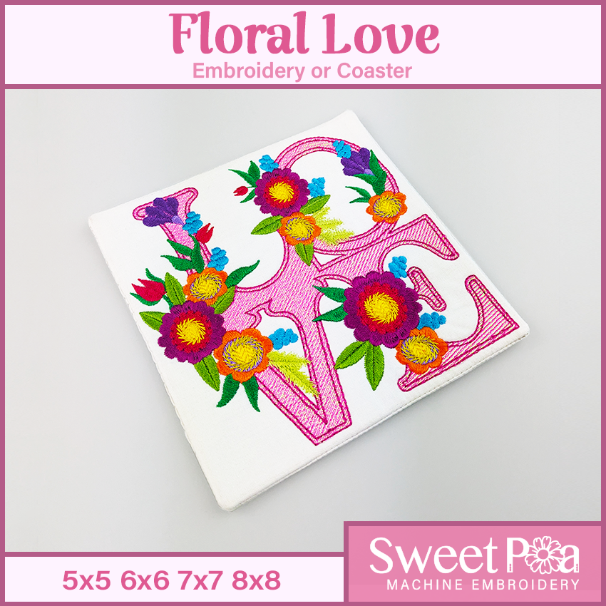 Floral Love Embroidery or Coaster