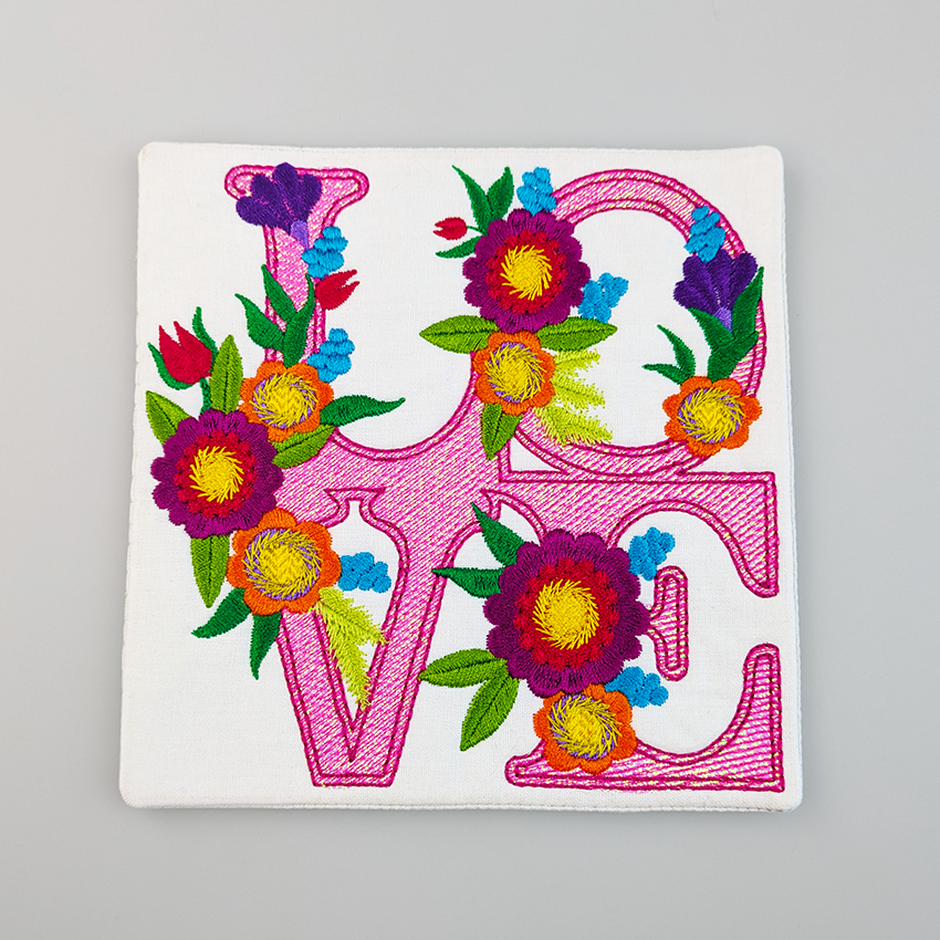 Floral Love Embroidery or Coaster