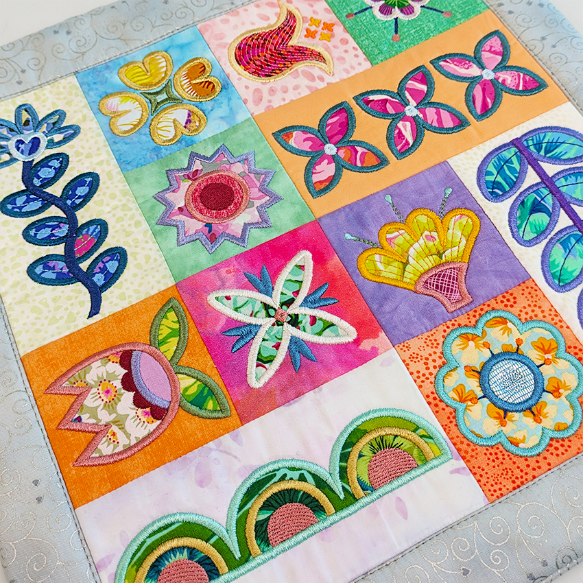 Floral Mosaic Cushion In the hoop machine embroidery designs