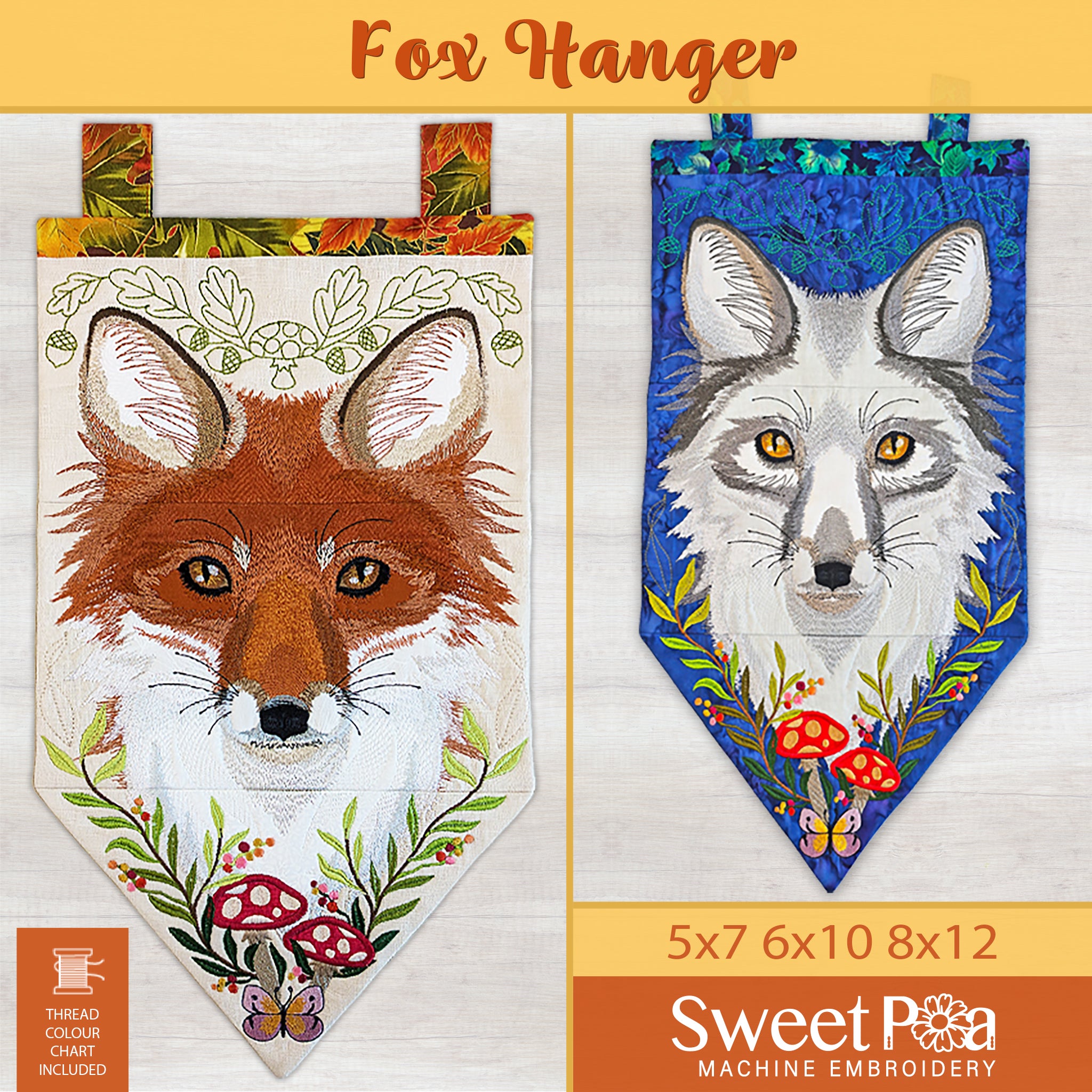 Fox Hanger In the hoop machine embroidery designs