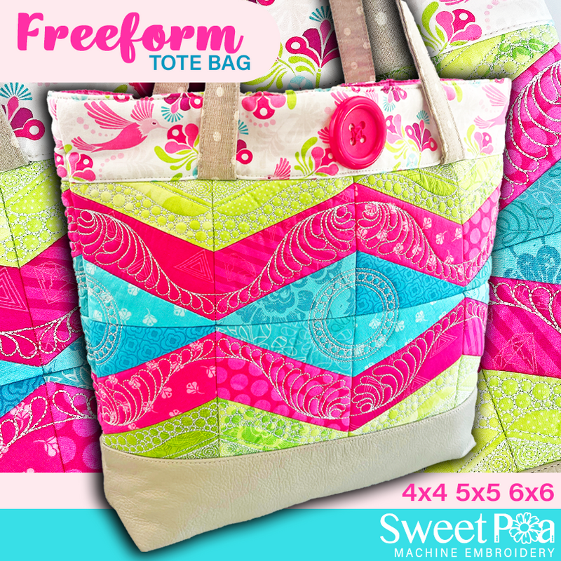 Freeform Tote Bag 4x4 5x5 6x6 - Sweet Pea In The Hoop Machine Embroidery Design