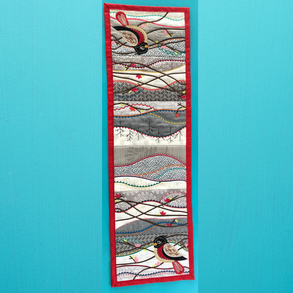 Bird Table Runner in the hoop machine embroidery design ITH