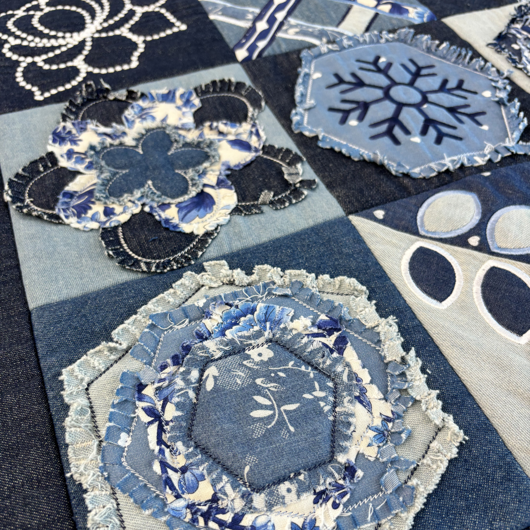 Denim Raw Edge Quilt In the hoop machine embroidery designs