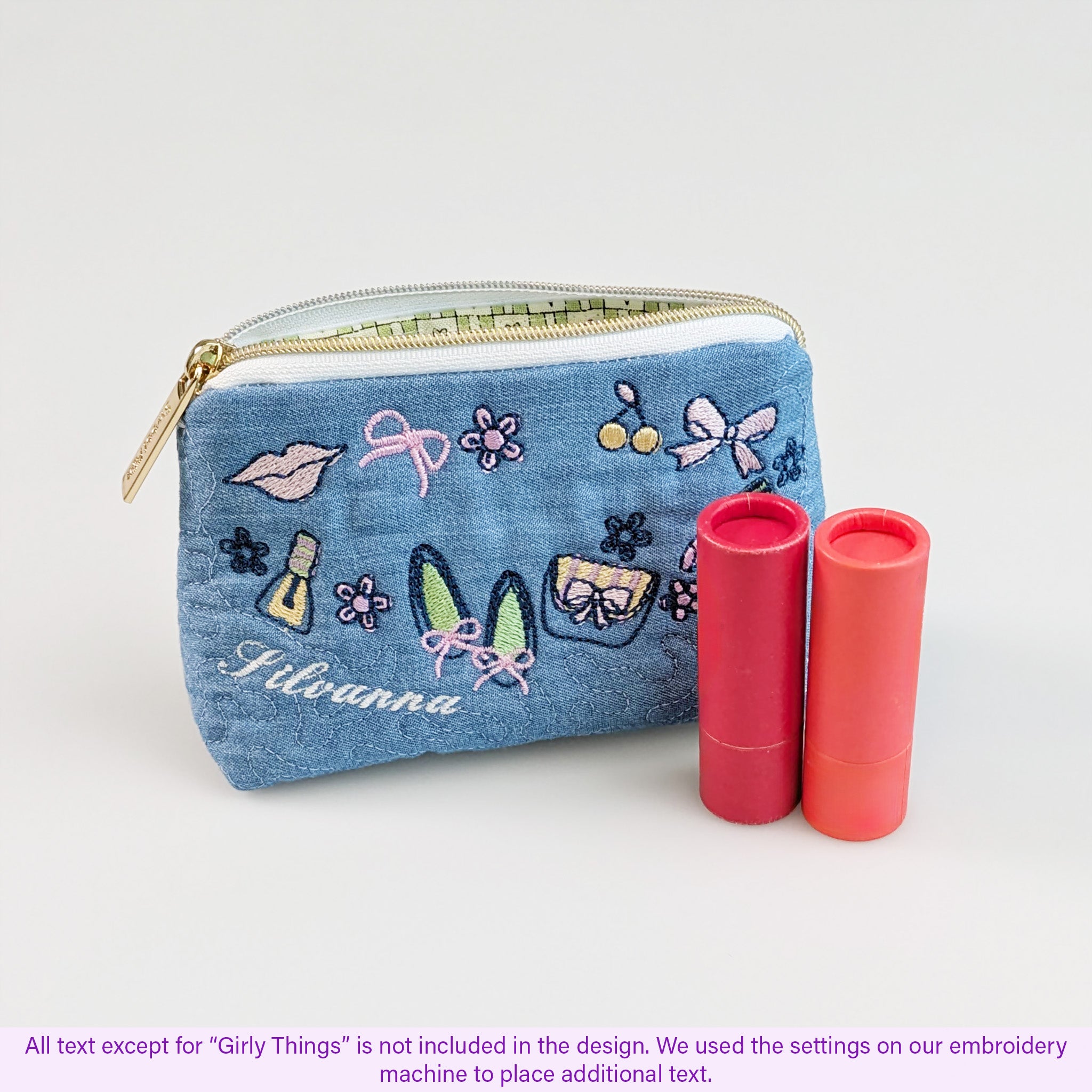 Girly Things Zipper Purse In the hoop machine embroidery designs