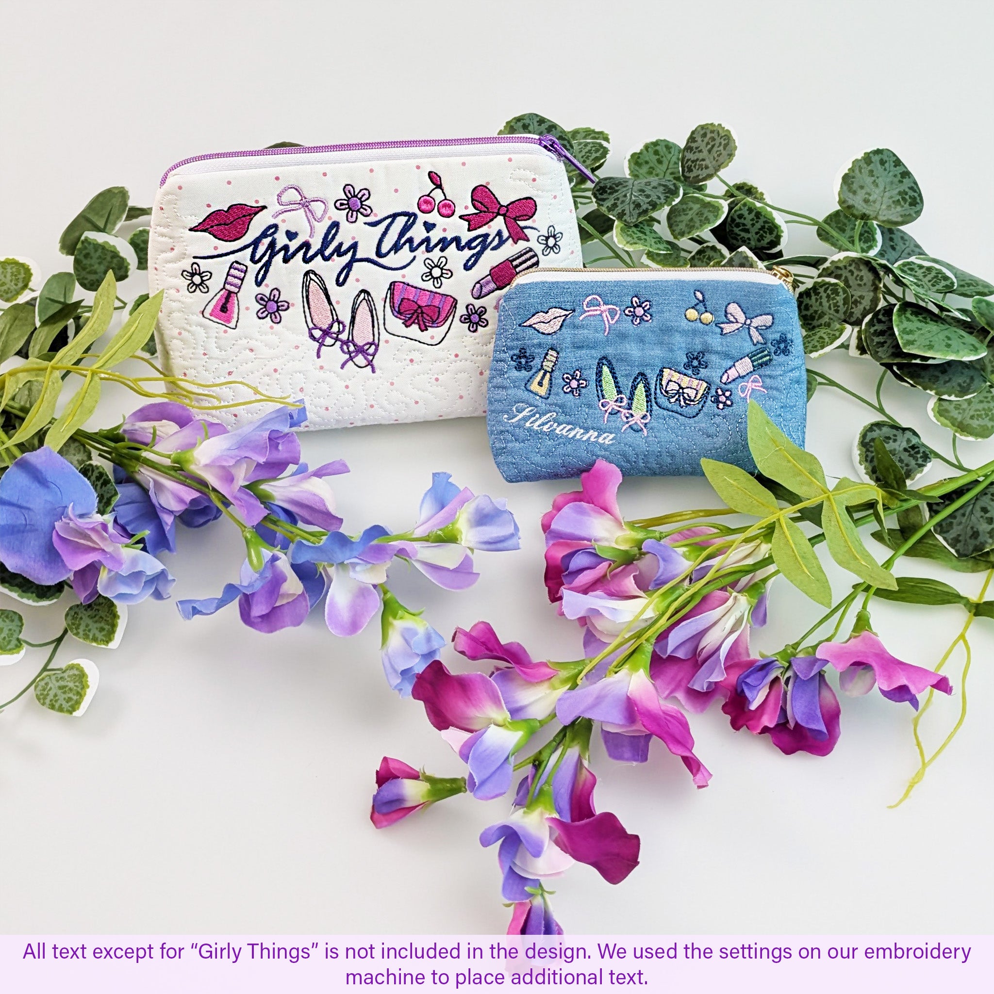Girly Things Zipper Purse In the hoop machine embroidery designs