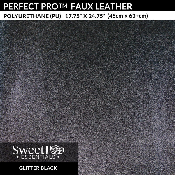 Faux Leather, PU faux leather glitter black, faux leather for machine embroidery designs and sewing