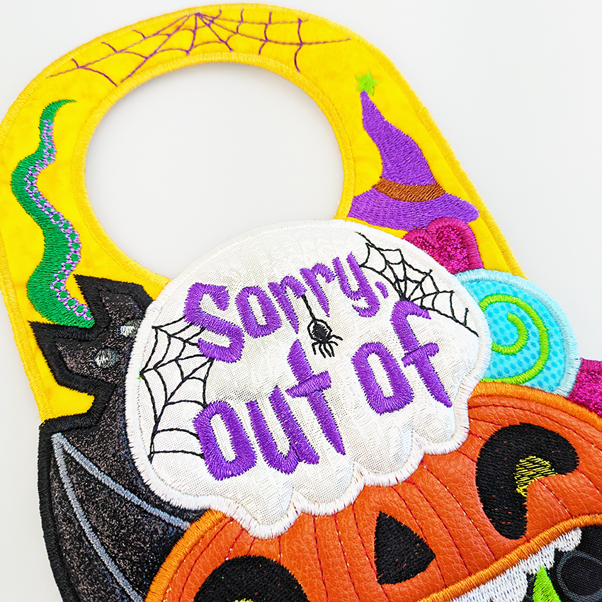 Halloween Doorhanger Our of Treats close up 1